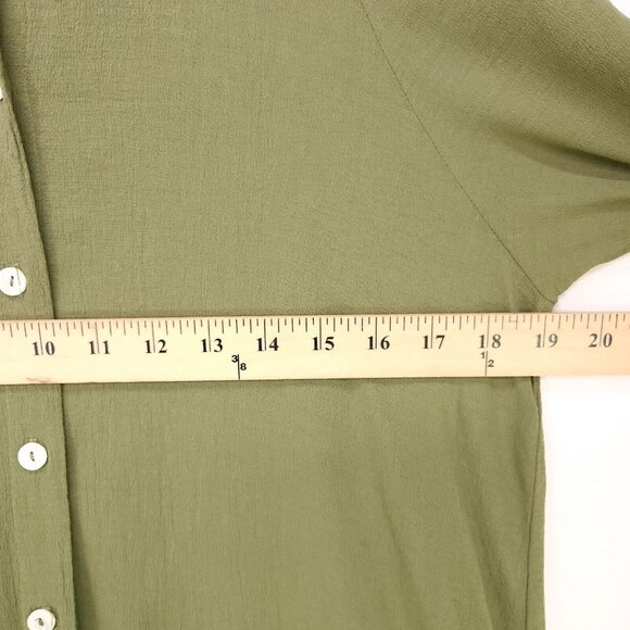 9Seed Long Shirt Dress Maxi Button Up Semi Sheer Medium Green Collard Made USA - Picture 8 of 14